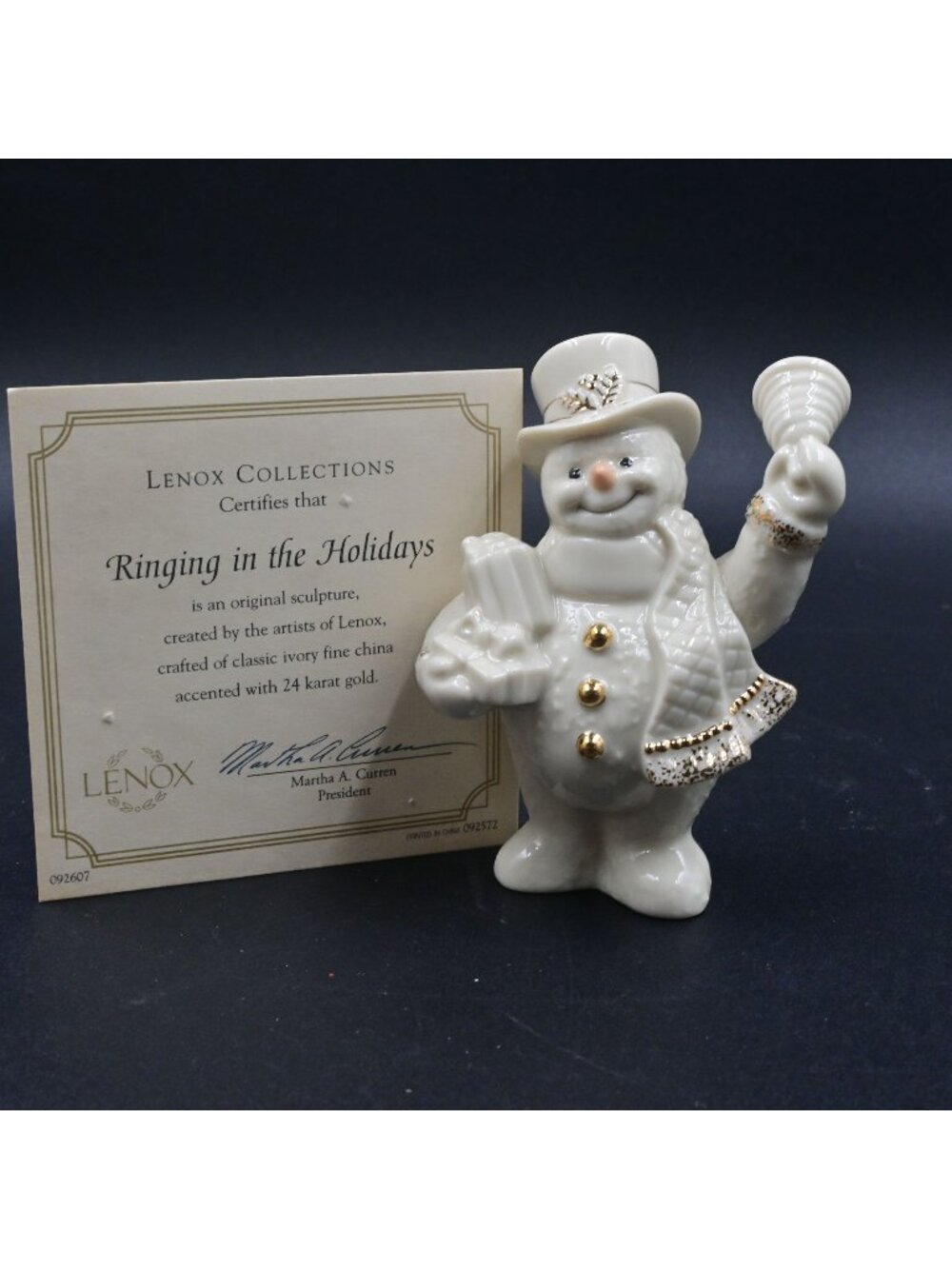 Lenox Snowman Figurine Ringing In The Holidays Porcelain Christmas Decor COA